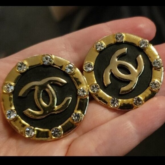 Chanel LARGE Vintage Gold-Plated Strass Crystal Interlocking CC Clip - Picture 1 of 16